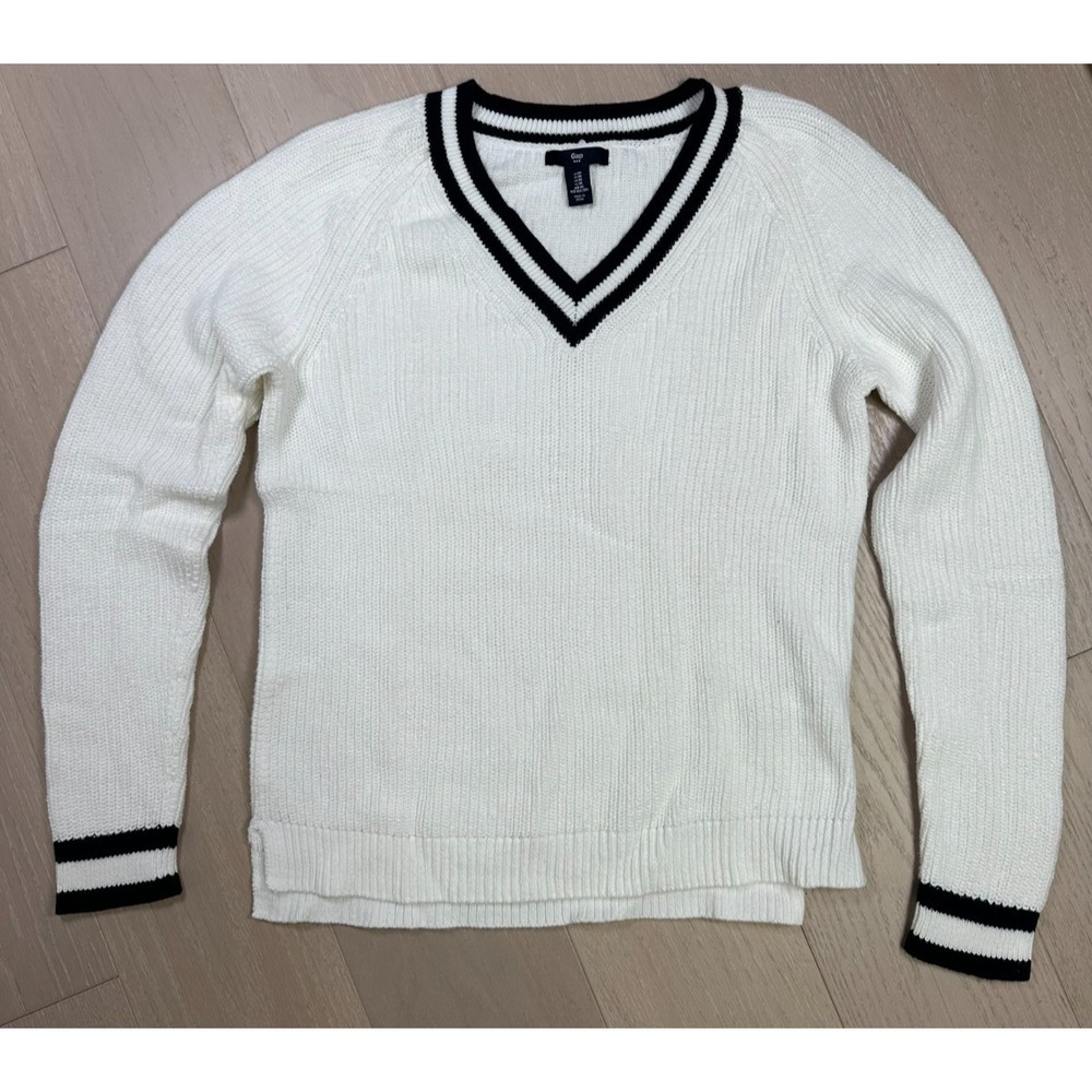 Gap Varsity Sweater Cable Knit Preppy Academia Collegiate Striped Cotton M